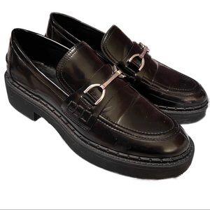 Zara chunky loafers, faux patent leather